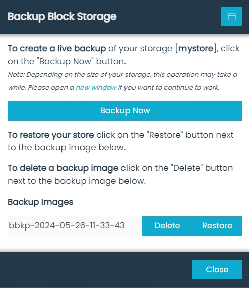 Backup Manager Dialog