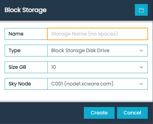New Block Storage Dialog