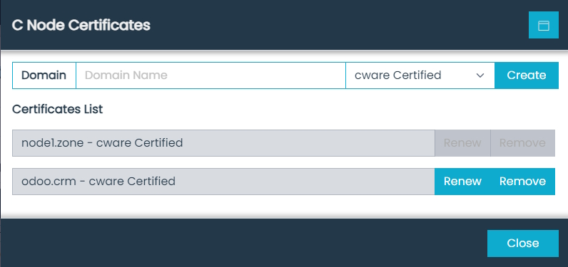 Sky Node Certificates Dialog