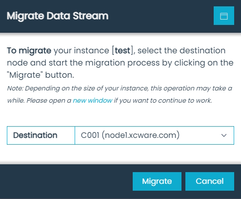 Migrate Data Stream Dialog