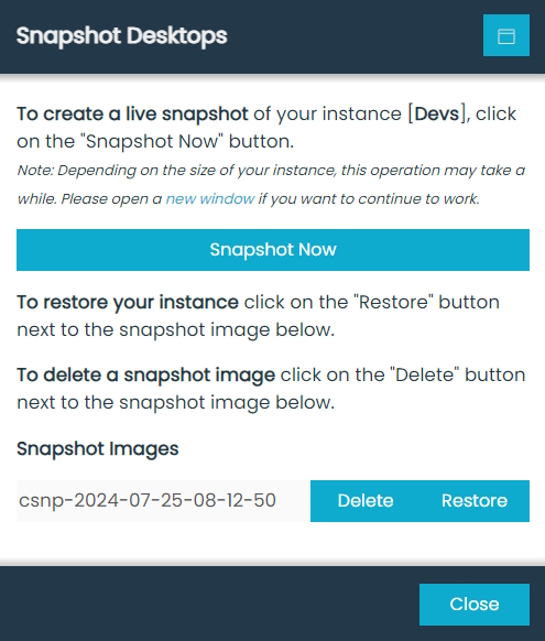 Snaphot Manager Dialog