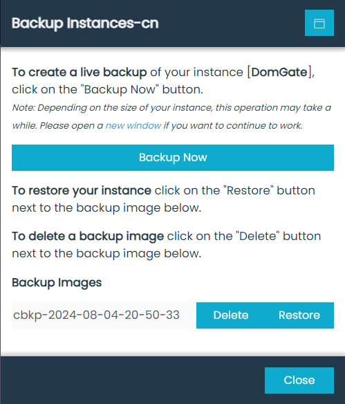 Backup Manager Dialog