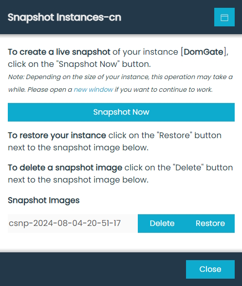 Snaphot Manager Dialog