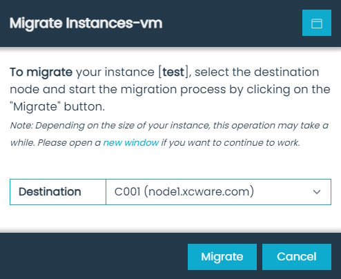 Migrate Instances-vm Dialog