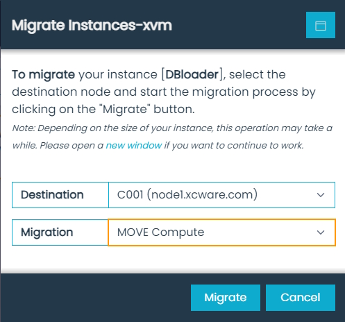 Migrate Instances-xvm Dialog