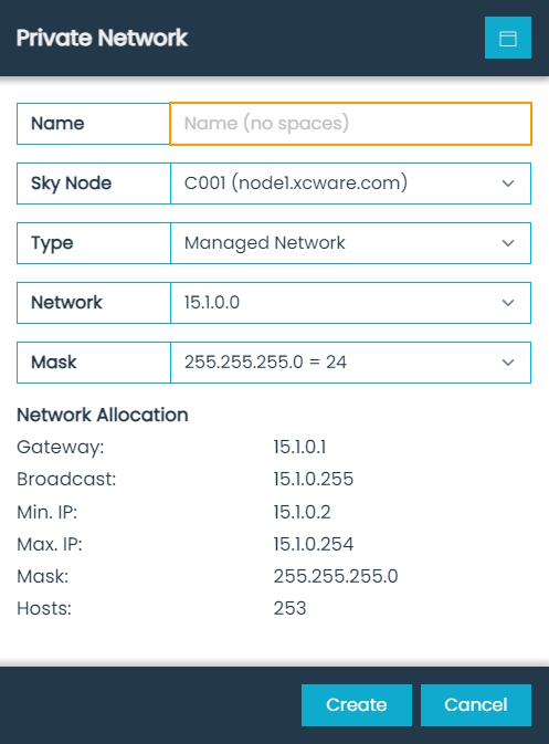 Private Network Dialog