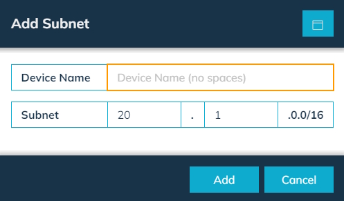 Sky Network Add Subnet Dialog